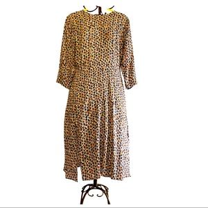 LOFT dress floral white blue brown gold 10 slit midi flowing fabric.